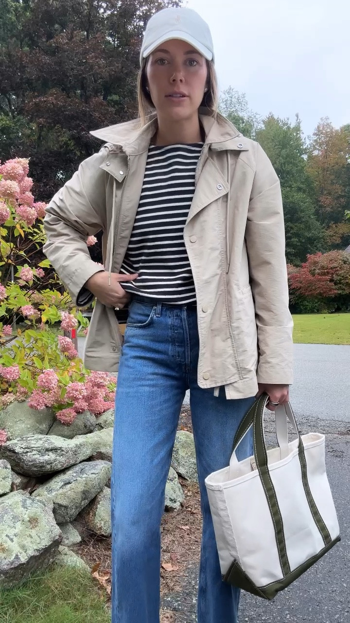 Jacket - Runs oversized, I’m in the small
Jeans - I’m in between sizes and took my larger size (27) in these. 
Tee - TTS boxy fit in a small
Medium boat and tote

#LTKSeasonal #LTKStyleTip #LTKFindsUnder100