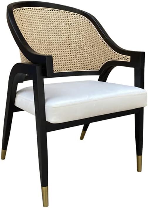 Mid Century Modern Accent Chair, Handmade Solid Wood Cane Dining Chair, Black Rattan Dining Chair... | Amazon (US)