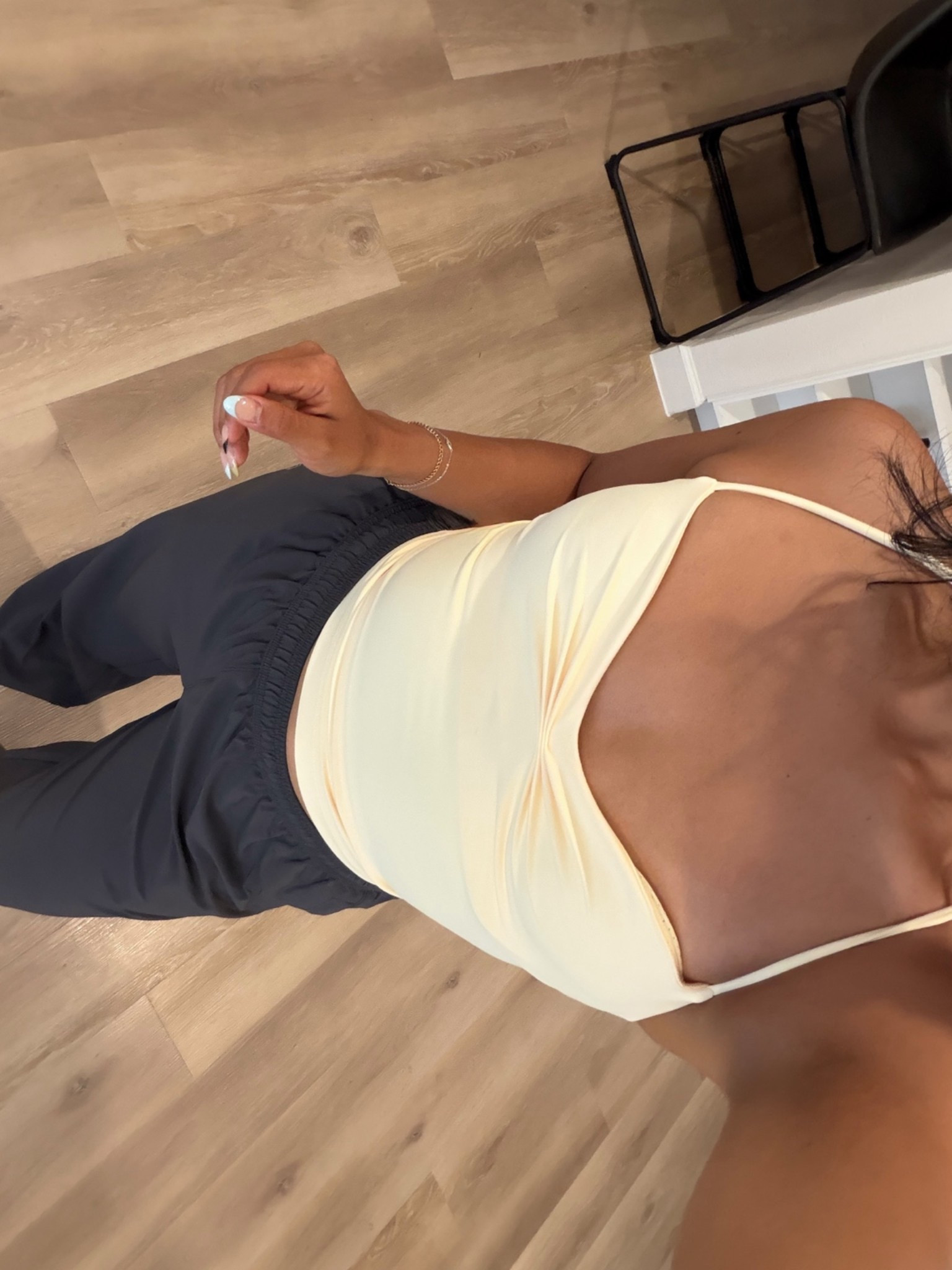 Just got this top + I’m obsessedddd. Size small everything, track pants are short length!