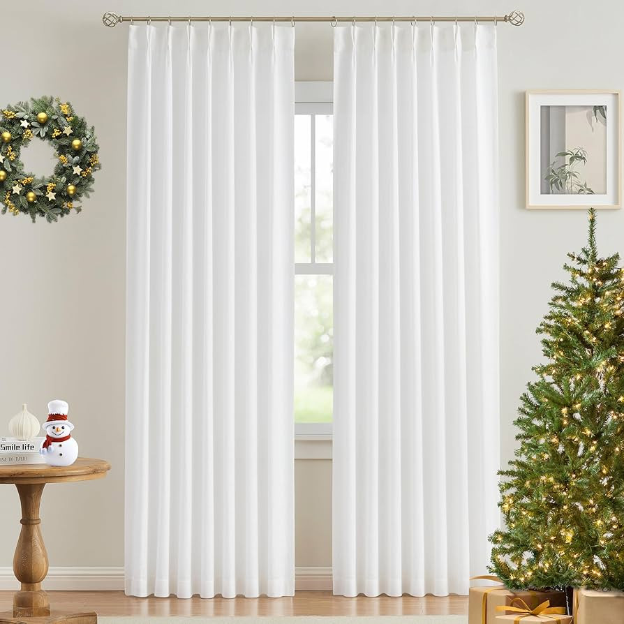 Vision Home White Pinch Pleated Semi Sheer Curtains Textured Light Filtering Window Curtains 84 i... | Amazon (US)