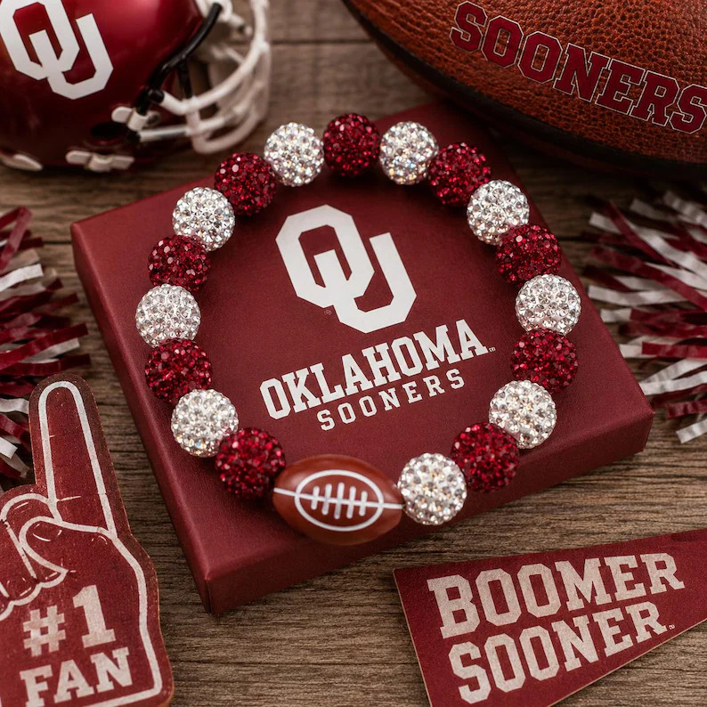 Oklahoma Sooners Bling Bracelet with Football Charm | Etsy (Global)