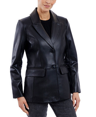 Anne Klein Women's Leather Button-Front Blazer Coat - Macy's | Macy's