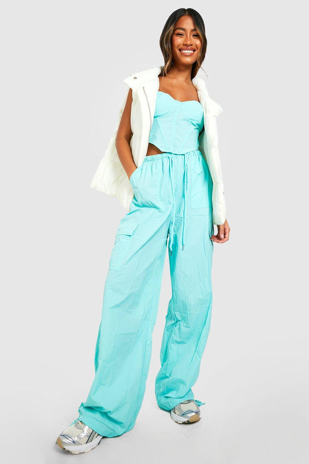 Womens Nylon Cargo Parachute Pants - Blue - 10 | Boohoo.com (US & CA)