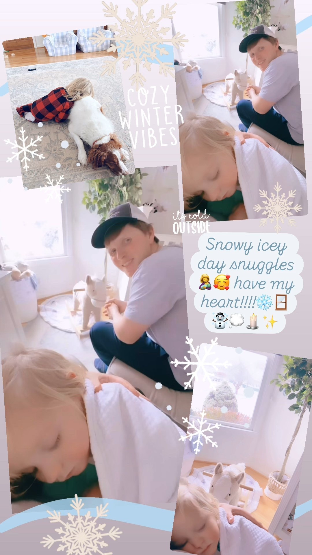 Snowy icey day snuggles 🤱🥰 have my heart!!!!❄️🪟☃️💭🕯️✨