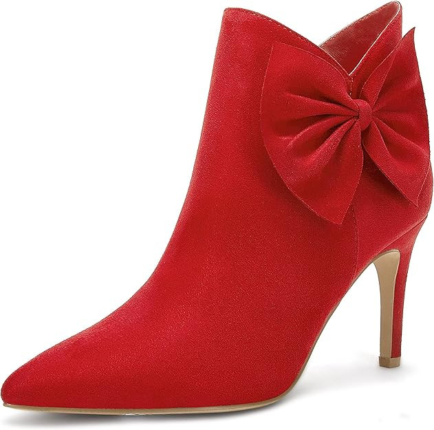 Amazon.com | Womens Pointed Toe Ankle Boots Stiletto High Kitten Heels Side Zipper Bow Booties Fa... | Amazon (US)