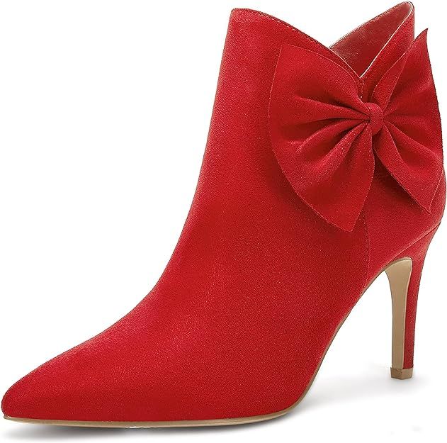 Amazon.com | Womens Pointed Toe Ankle Boots Stiletto High Kitten Heels Side Zipper Bow Booties Fa... | Amazon (US)