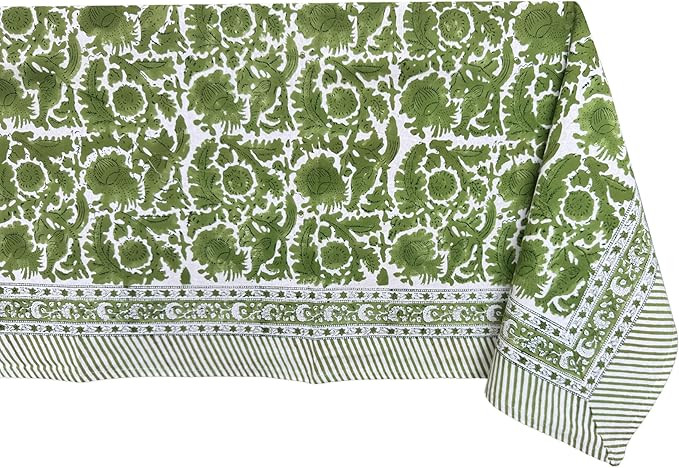 ATOSII Paradise Green 100% Cotton Rectangle Summer Tablecloth, Handblock Floral Print Linen Table... | Amazon (US)