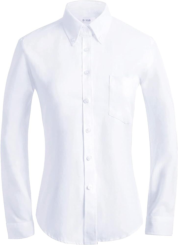 DIYUS Button Up Shirt Women Long Sleeve Oxford Shirt Classic-Fit Cotton Work Blouse Wrinkle Resis... | Amazon (US)