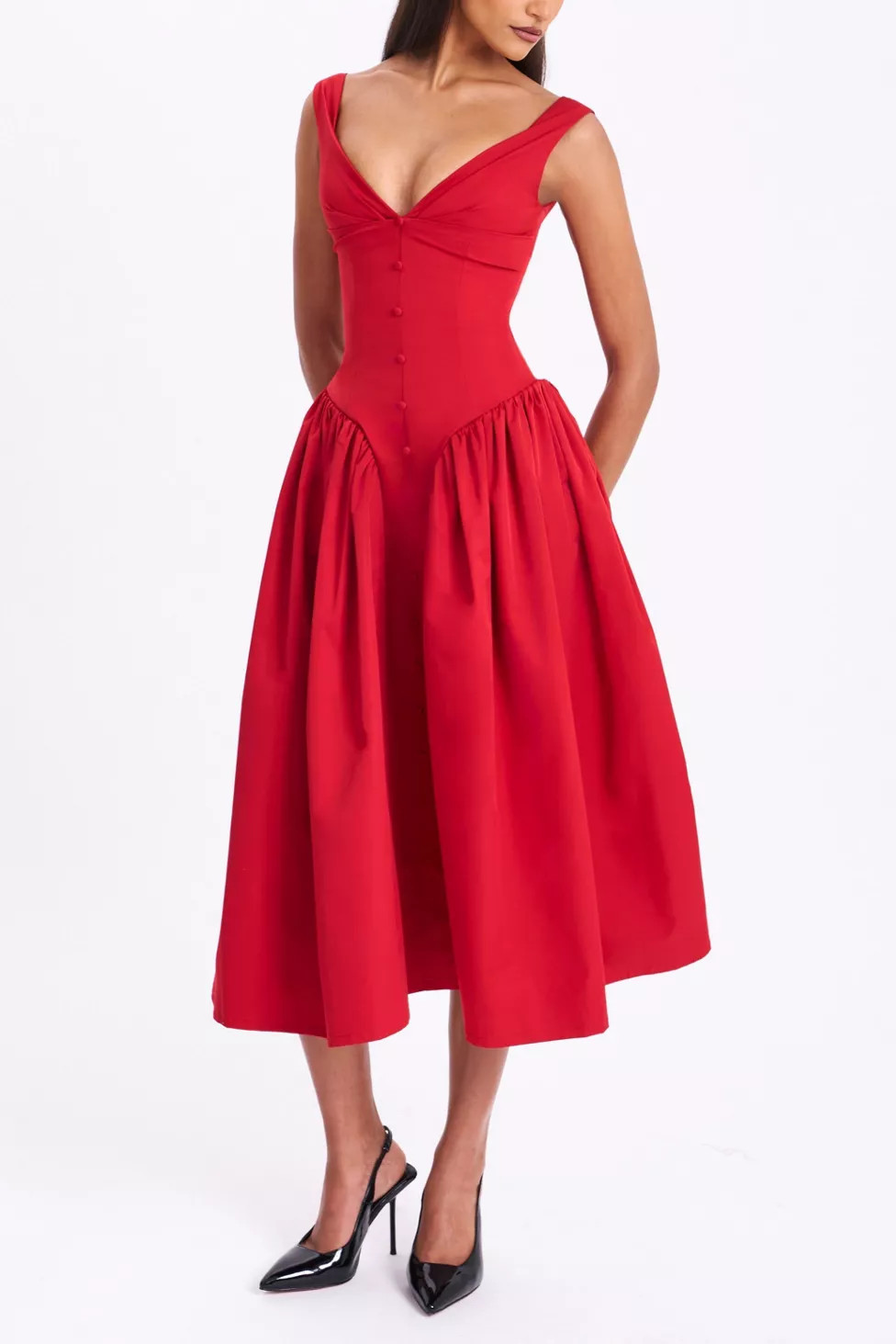 Miss Circle Nahla Drop Waist Midi Dress | Urban Outfitters (US and RoW)
