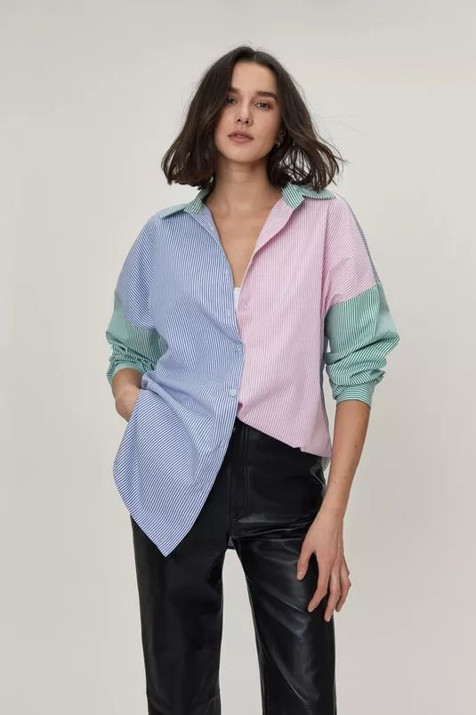 Colorblock Pinstripe Oversized Shirt | Nasty Gal (US)