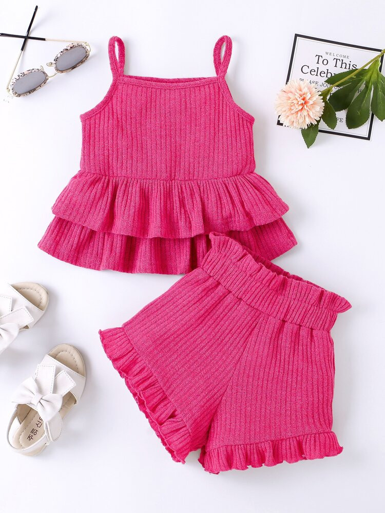 Toddler Girls Ruffle Hem Cami Top & Paperbag Waist Shorts
       
              
              $8... | SHEIN