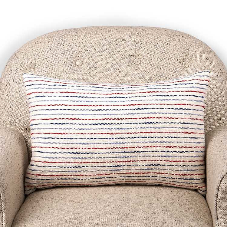New! Red and Blue Woven Stripe Lumbar Pillow | Kirklands