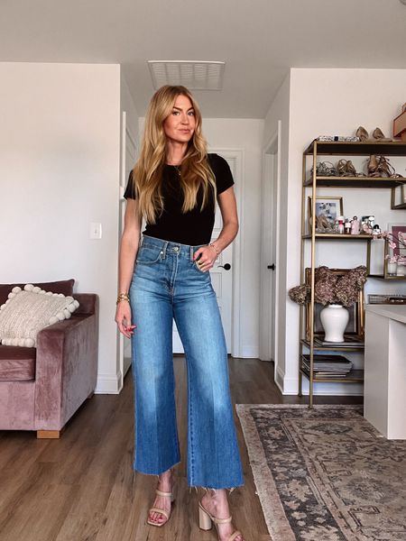 Wide leg denim I’m loving! 
Jeans: Veronica Beard, TTS, soft, no stretch, wash is ‘Enough Said’
Bodysuit: from Amazon, comes in a 5 pack and has a longer torso, super comfortable! Wearing a Small. 

#LTKSeasonal #LTKBeauty #LTKStyleTip