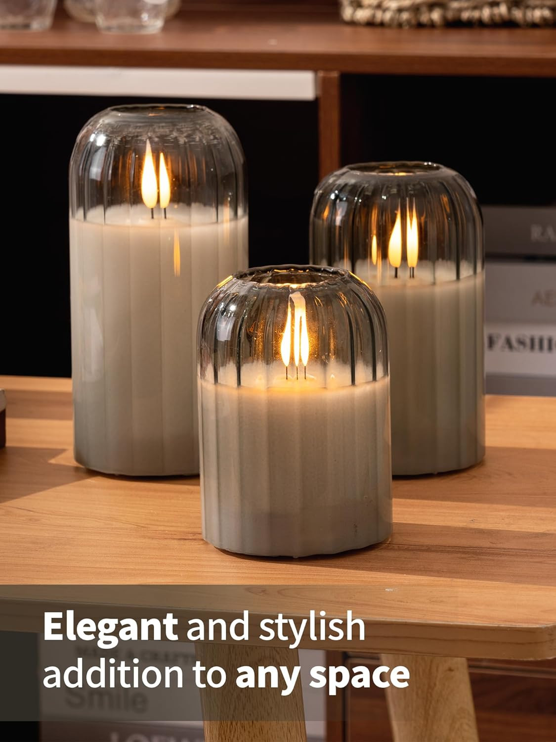 Glass Ribbed Flameless Candles - Battery Candles with Remote Timer, Green Glass LED Candles with ... | Amazon (US)