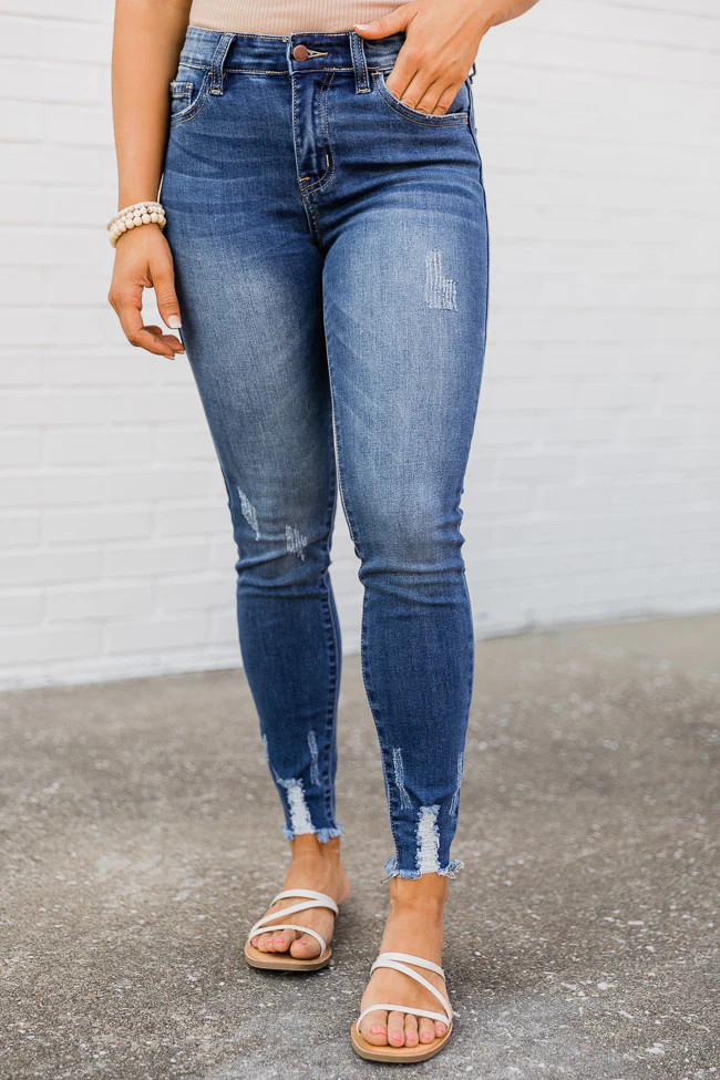 Jolie Distressed Hem Medium Wash Jeans | The Pink Lily Boutique
