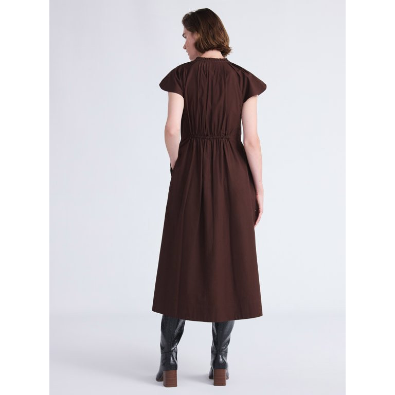 Free Assembly Women's and Women's Plus Zip Front Cotton Maxi Dress with Flutter Sleeves, Sizes XS... | Walmart (US)
