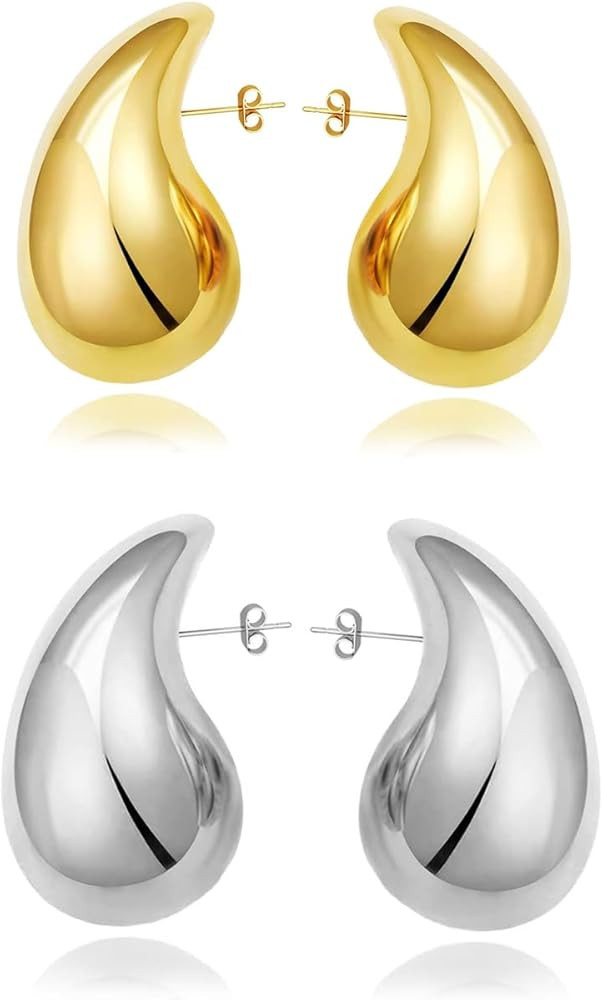 Chunky Gold Hoop Earrings for Women, Extra Large Dop Earrings Dupes Lightweight Waterdrop Teardro... | Amazon (US)