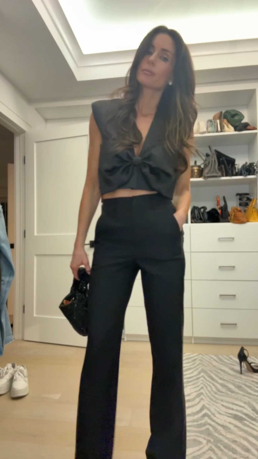 Black tuxedo pants with a satin bow top is perfect fun and stylish look for a party!! 🎉 

#LTKootd #LTKOver40 #LTKmomlife