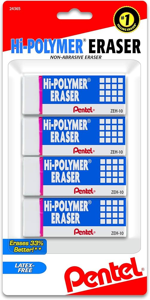 Pentel® Hi-Polymer Erasers, White, Pack Of 4 | Amazon (US)