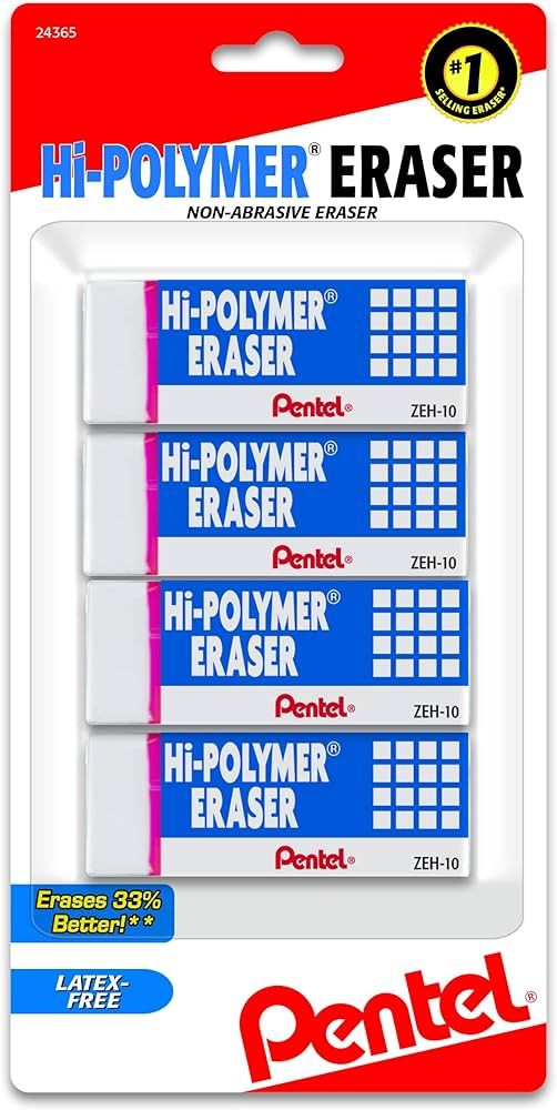 Pentel® Hi-Polymer Erasers, White, Pack Of 4 | Amazon (US)