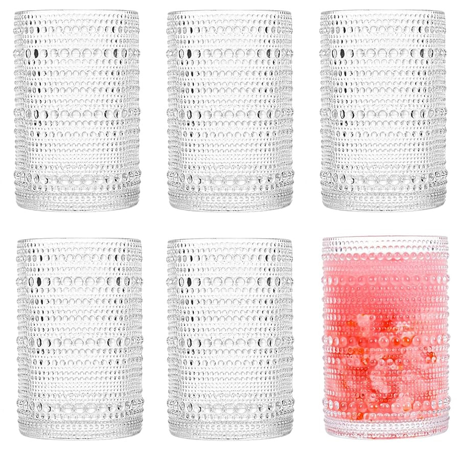 Consou Large Glasses Set of 6, 15 oz Hobnail Glassware Thick Glass Heavy Base | Amazon (US)