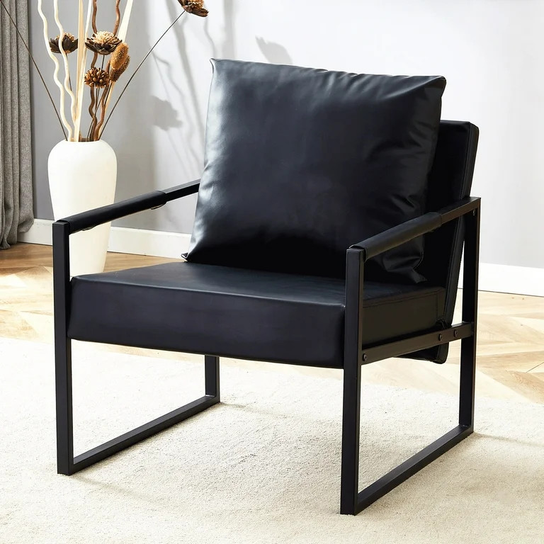 PAPROOS Mid-Century Modern Accent Chair, PU Leather Arm Chair with Metal Frame, Upholstered Armch... | Walmart (US)