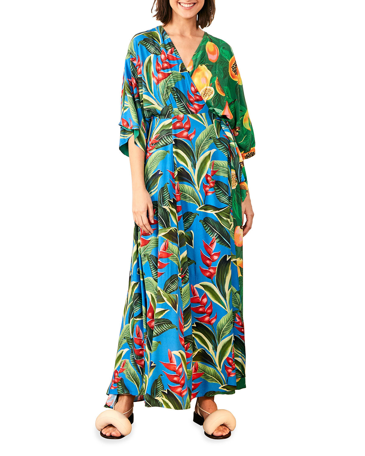 Dual Prints Maxi Wrap Dress | Neiman Marcus