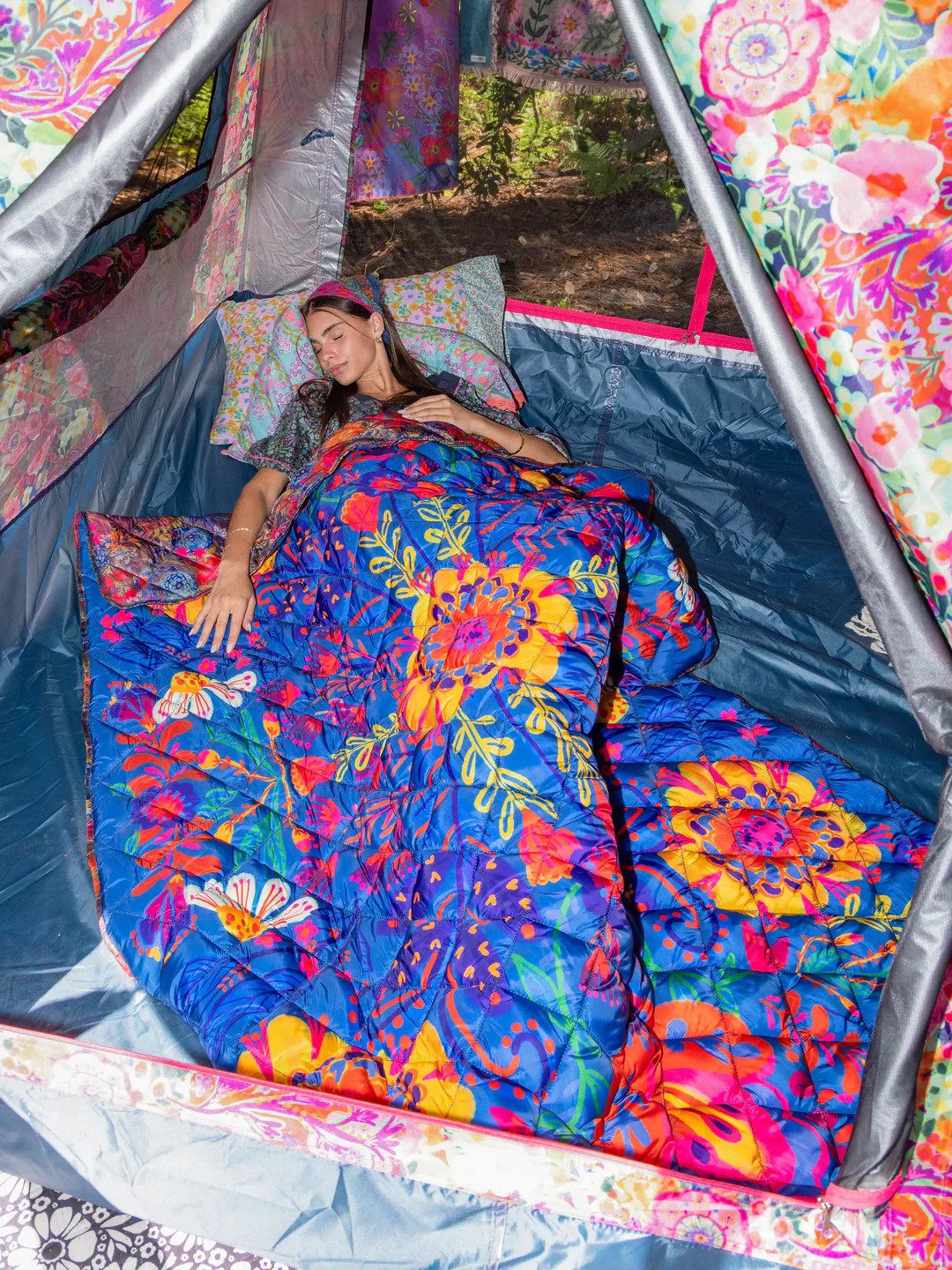 Puffy Outdoor Blanket - Dark Floral Garden | Natural Life