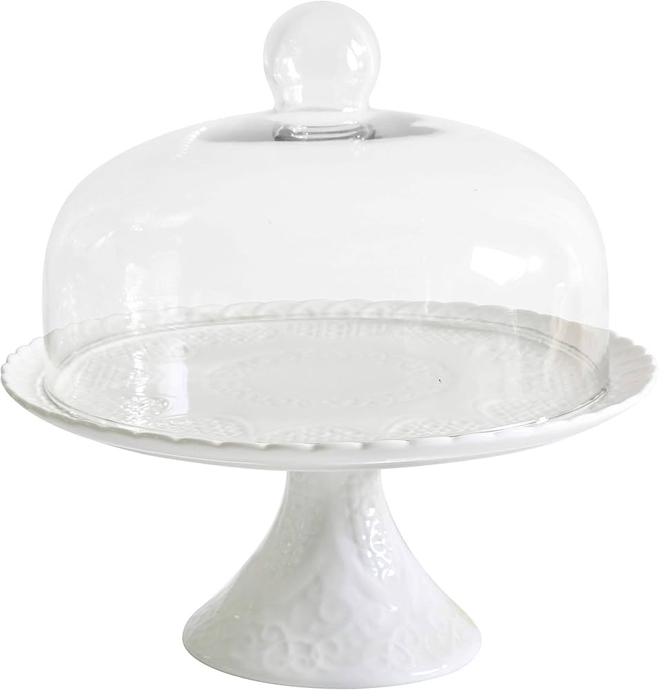 Jusalpha® 12 Inches White Porcelain Decorative Cake Stand-Cupcake Stand (CS01 - Glass Dome) | Amazon (US)