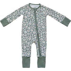 Mebie Baby Dark Green Daisy Bamboo Zipper | Mebie Baby