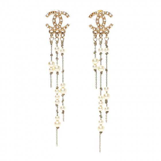 CHANEL Pearl CC Long Chain Drop Earrings Gold | FASHIONPHILE | FASHIONPHILE (US)
