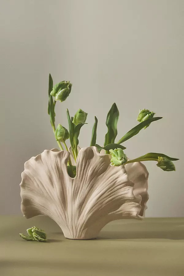 Ginkgo Cream Ceramic Vase | Anthropologie (US)