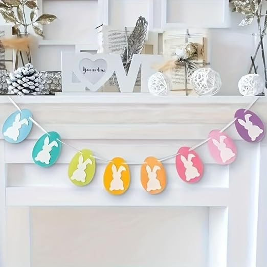 Happy Easter Eggs Bunny 8pcs Bunting Banner Set Felt Easter Home Decor Mantle Drape Fireplace | Amazon (CA)
