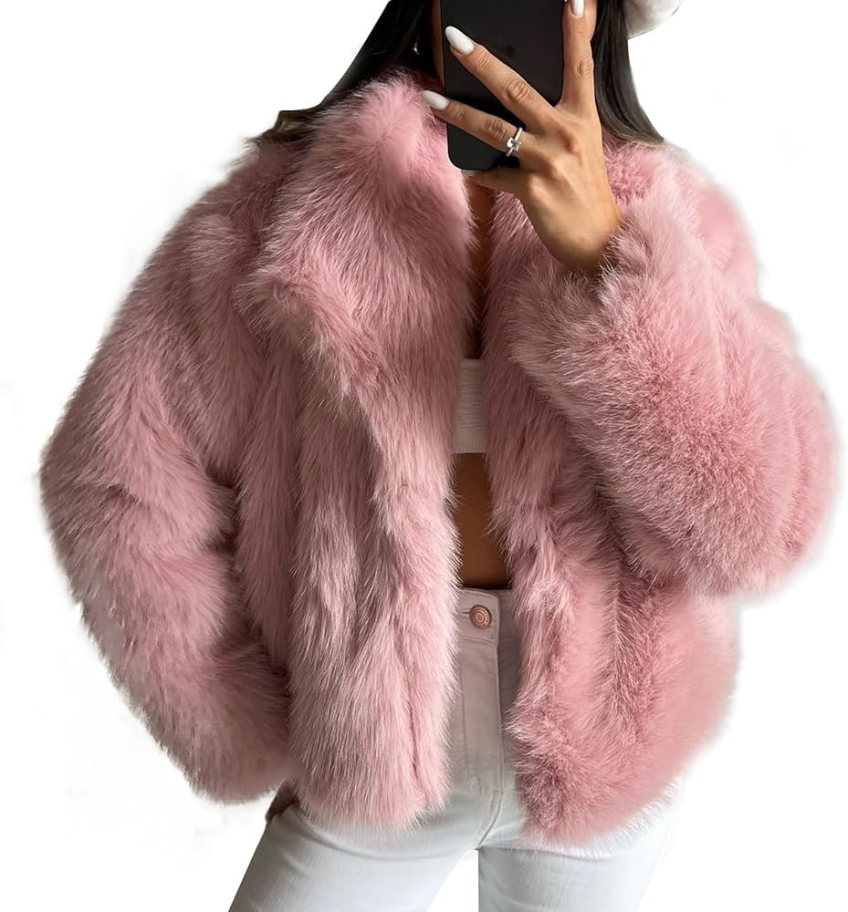Flygo Women's Faux Fur Coat Fluffy Faux Fur Jacket Long Sleeve Lapel Furry Winter Jackets Shaggy ... | Amazon (US)