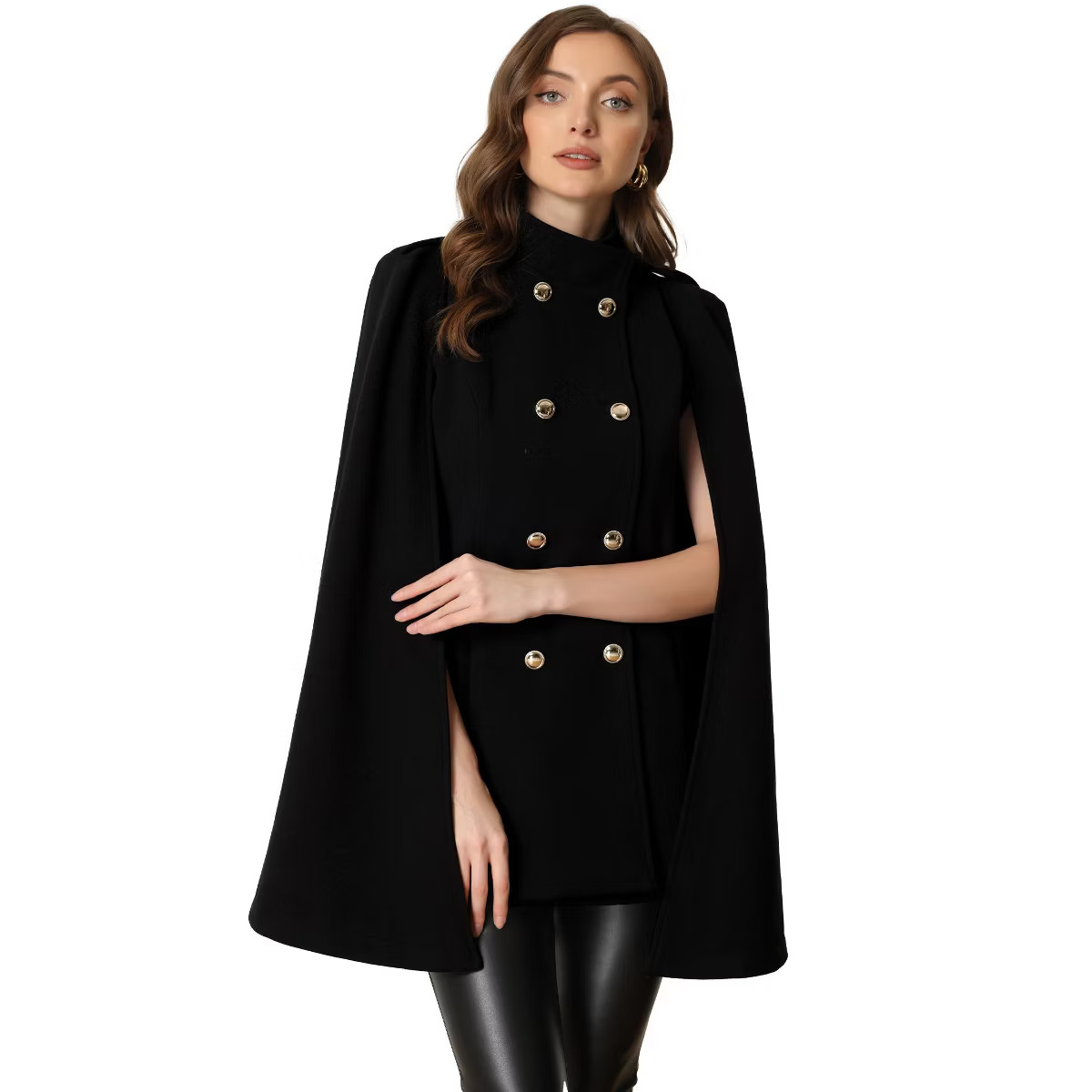 Allegra K Women's Winter Slit Sleeve Double Breasted Cloak Coat Small Black | Target