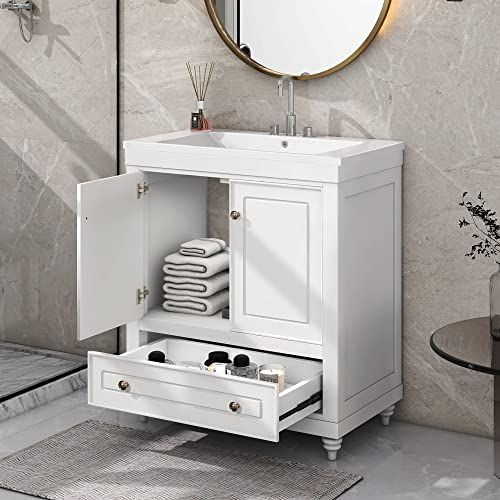 P PURLOVE 30" Bathroom Vanity with Sink, Ceramic Basin Combo Set,Bathroom Storage Cabinet with Do... | Amazon (US)