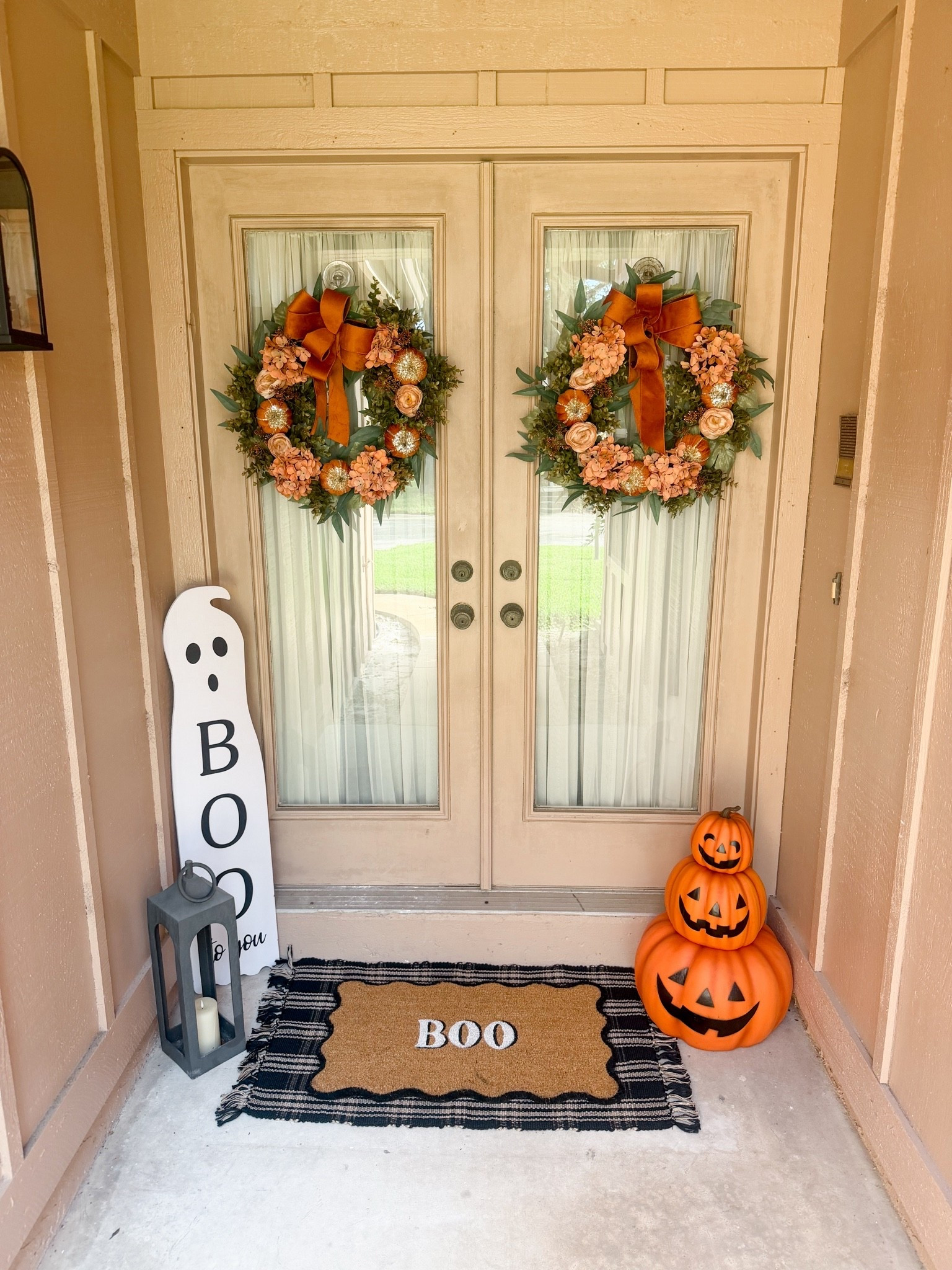 Halloween front porch, still have to paint front door and change hardware but couldn’t wait to put out new Halloween boo mat, wreaths and more. #halloweenporchdecor #fallporchdecor #ghosts #boo #wreaths

#LTKHome #LTKSeasonal #LTKdayinmylife