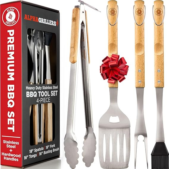 Alpha Grillers Grill Set Heavy Duty BBQ Accessories - BBQ Gifts Tool Set 4pc Grill Accessories wi... | Amazon (US)