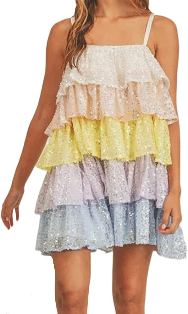 Women Rainbow Sequin Dress Y2K Yellow Sequin Dress Blue Sequin Dress White Sequin Dress | Amazon (US)