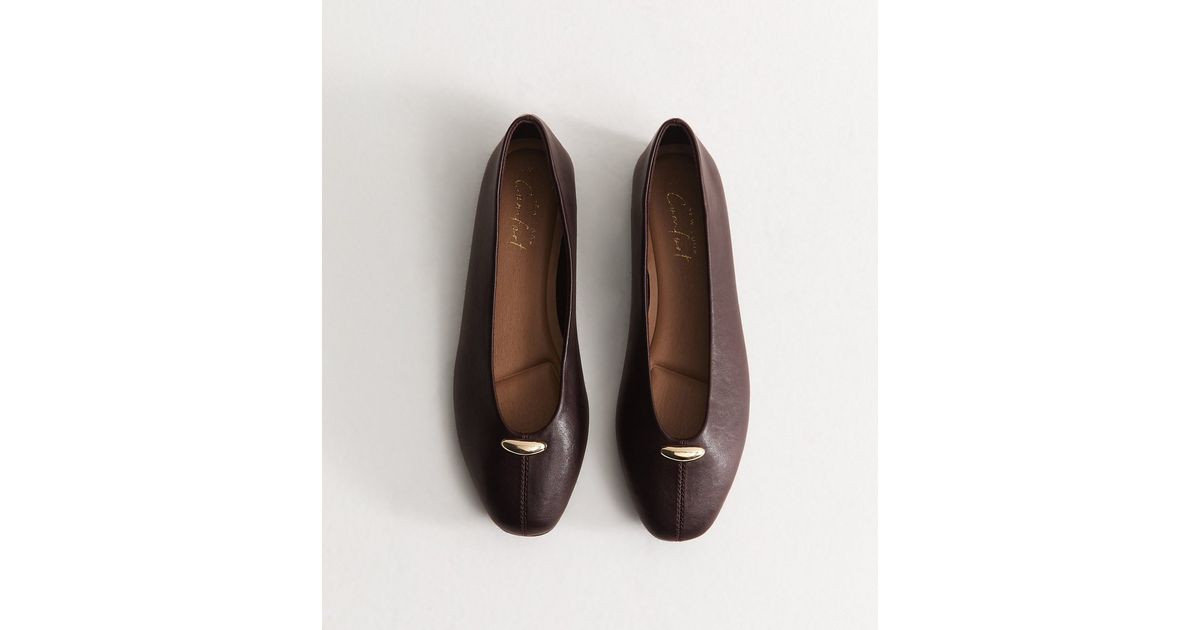 Women's Dark Burgundy Faux Leather Metallic Charm High Vamp Ballerina Flats Vegan New Look | New Look (UK)