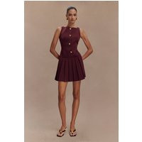 Mackenzie Sleeveless Pleated Mini Dress - Mahogany I MESHKI I Size L | MESHKI US