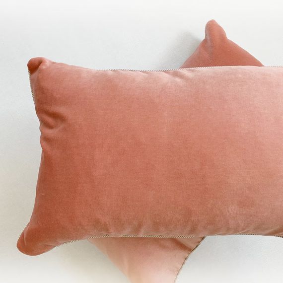 Earthy velvet lumbar pillow cover, Italian cotton velvet pillow with trim, Terracotta peach velve... | Etsy (US)