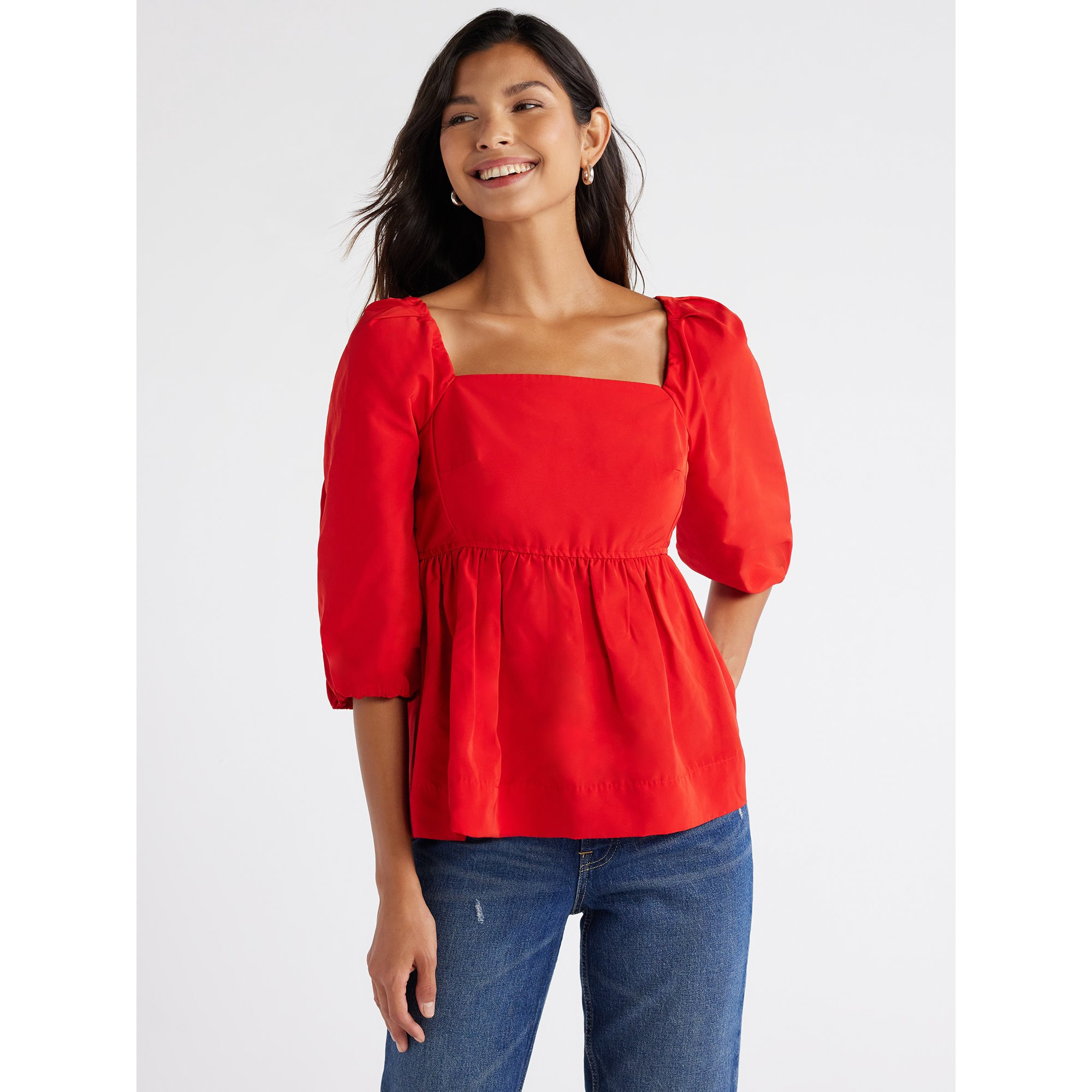 Free Assembly Women's Square Neck Peplum Top, Sizes XS-XXXL - Walmart.com | Walmart (US)
