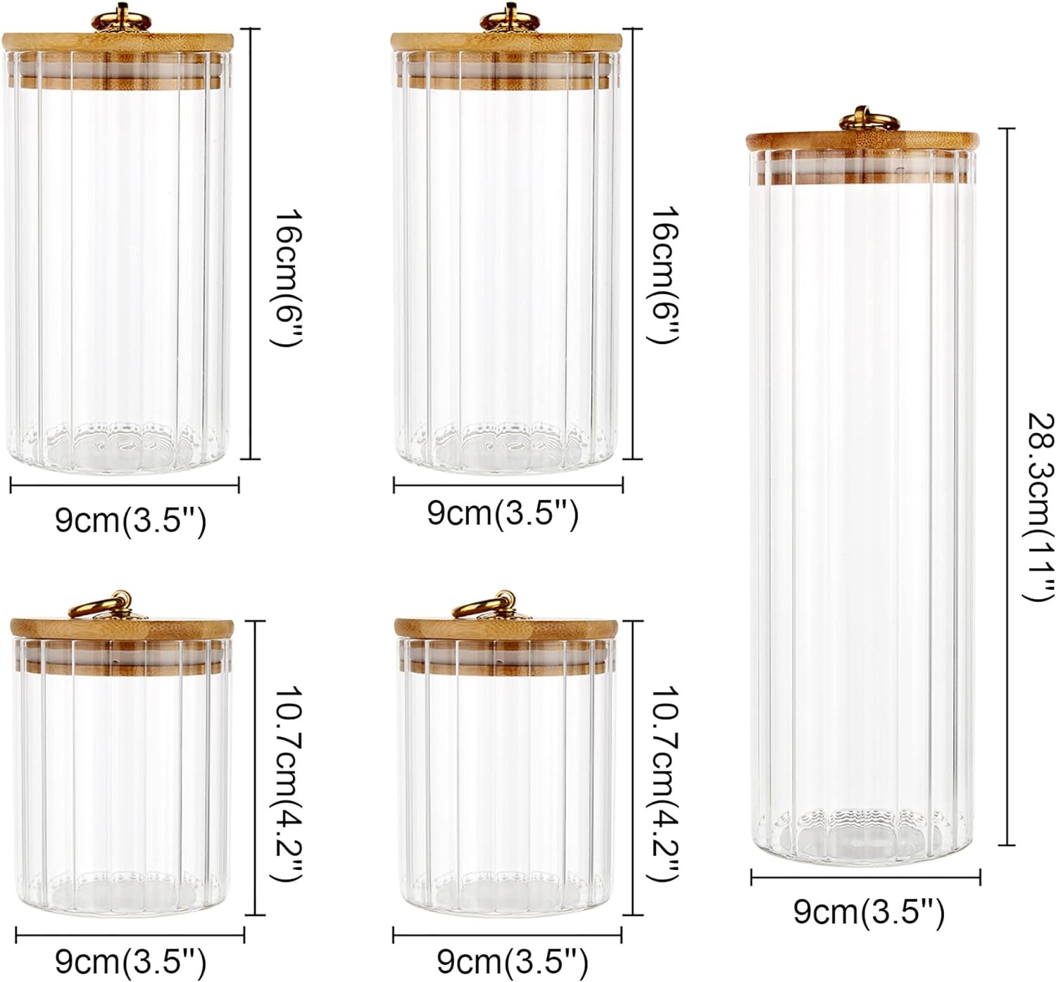 FANTESTICRYAN Glass Storage Jars Set of 5, Decorative Coffee Bar Container with Airtight Bamboo L... | Amazon (US)