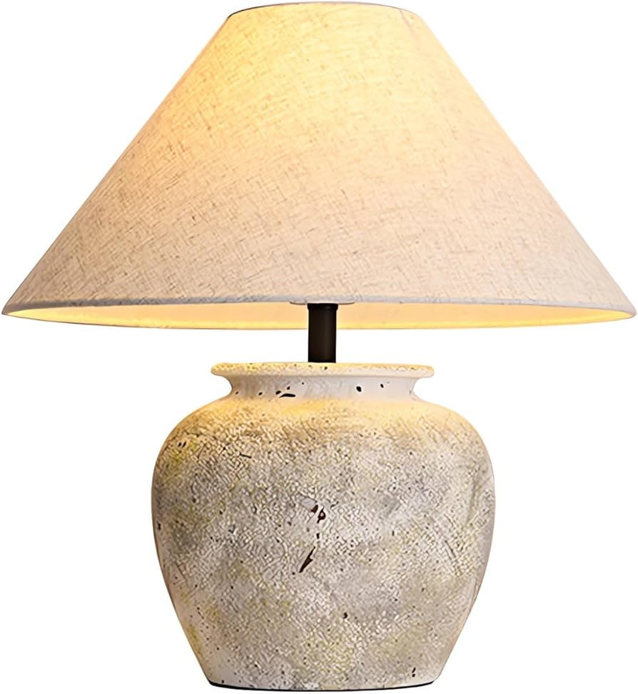 Farmhouse Table Lamp White Ceramic Lamps Rustic Clay Pot with Fabric Shade Decor for Living Room ... | Amazon (US)