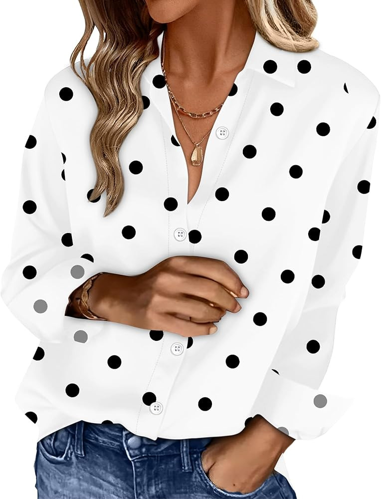 OFEEFAN Womens Button Down Shirts Long Sleeve Tops Silk Satin Blouses Business Casual Fashion Out... | Amazon (US)