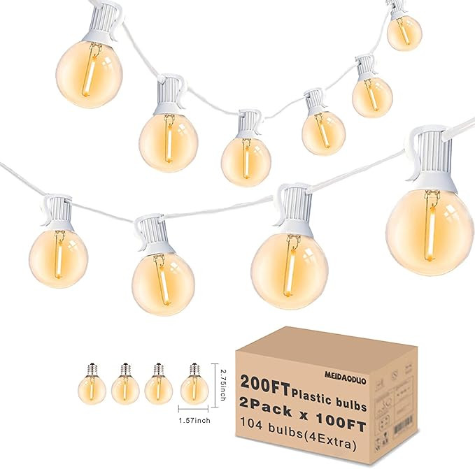 White String Lights Outdoor 200FT Led Globe G40 Patio Lights for Outside with 104 Shatterproof Bu... | Amazon (US)