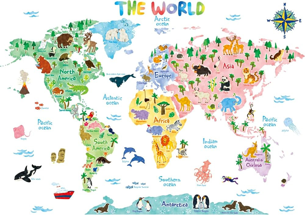 DECOWALL SG2-1615S Animal World Map Kids Wall Stickers Wall Decals Peel and Stick Removable Wall ... | Amazon (US)