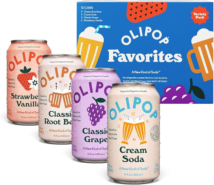 OLIPOP Prebiotic Soda Pop, Favorites Variety, Pantry Pack Packed with Prebiotics, Fiber, and Bota... | Amazon (US)