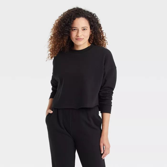 Women&#39;s Fleece Cropped Lounge Sweatshirt - Colsie&#8482; Black S | Target